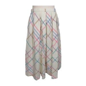 Vintage TOMBOY Poly Wool Blend Pastel Plaid Pleated Midi Skirt -Pockets- Size M